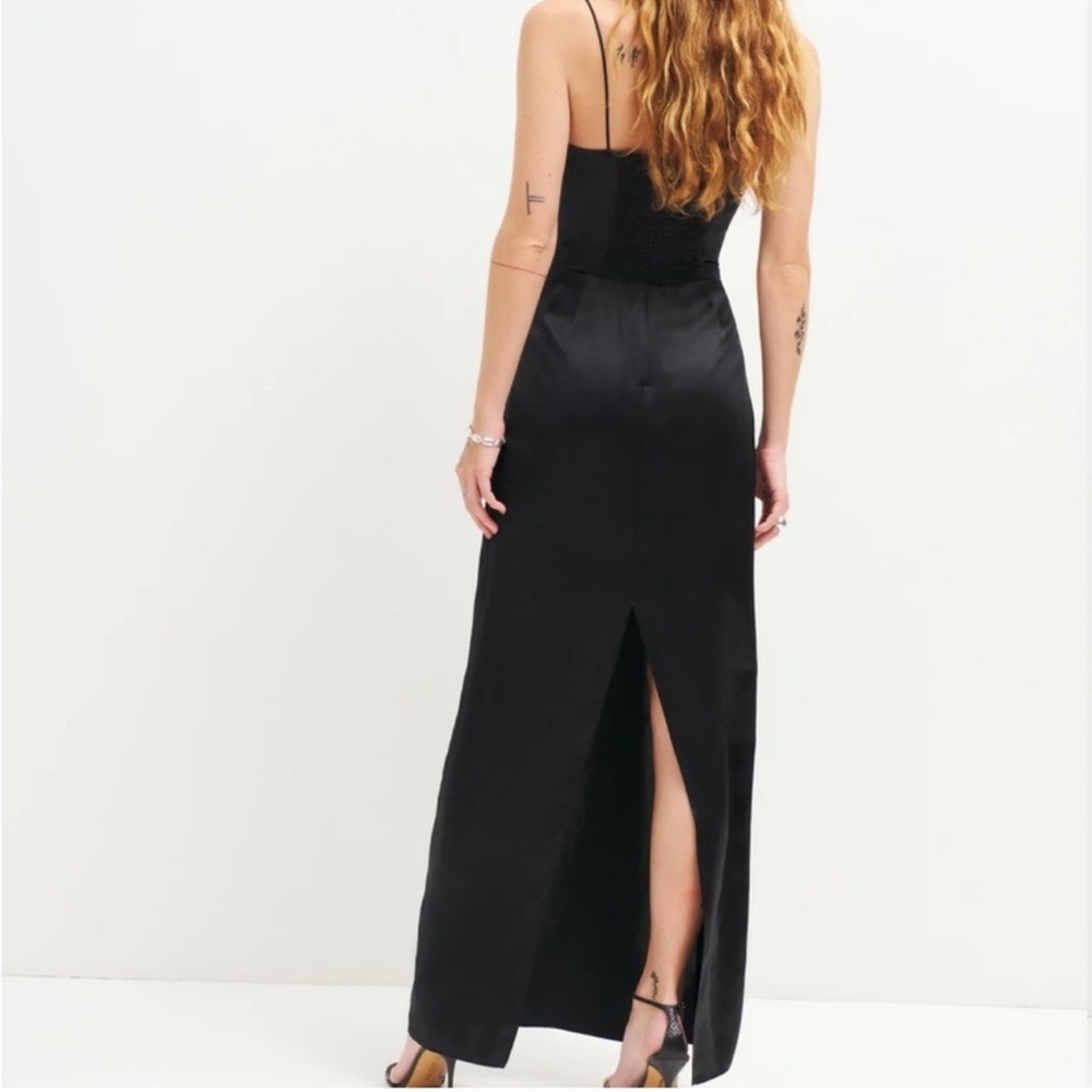 Reformation Frankie Silk Dress in Black White Rosette - Picture 5 of 13